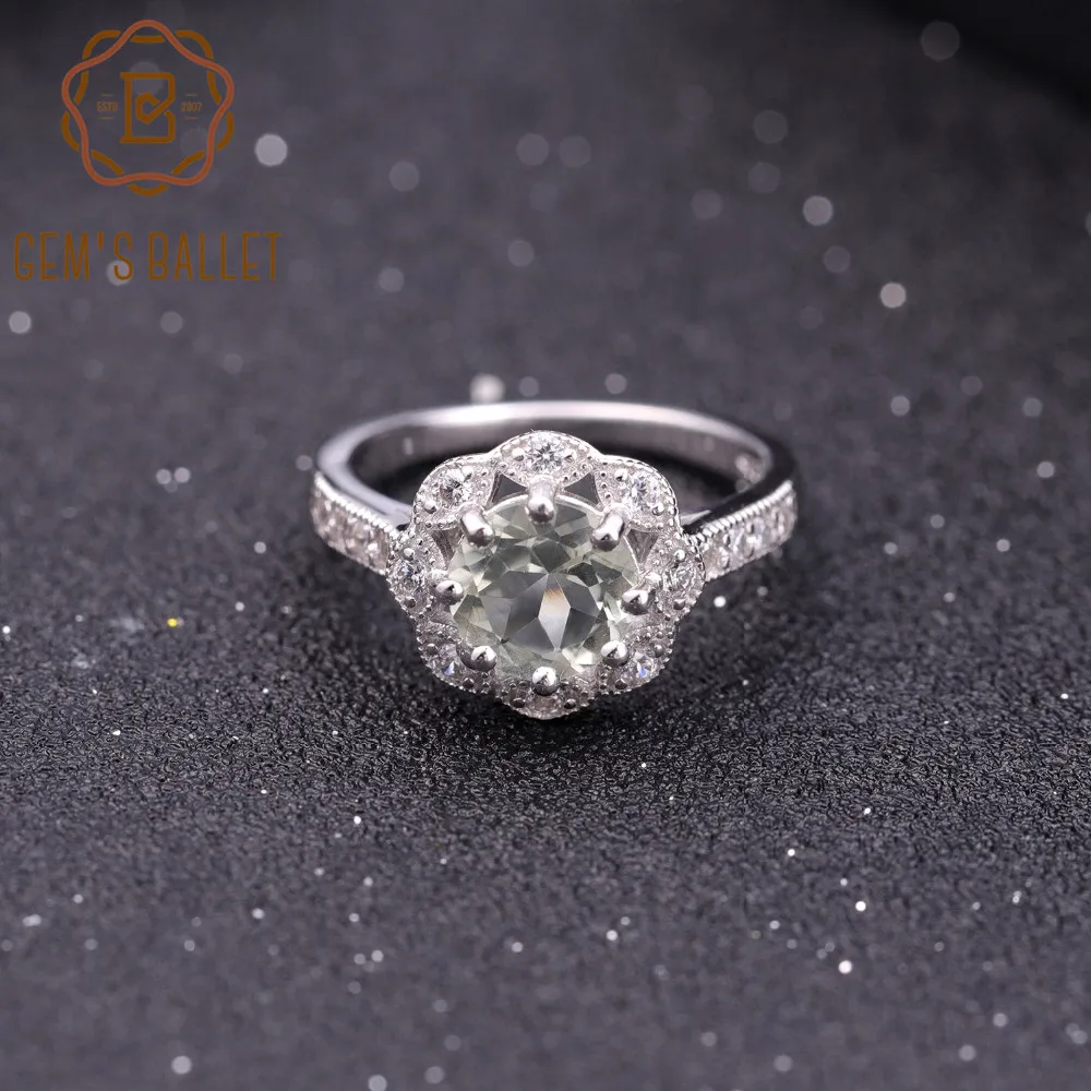 GEM'S BALLET 2.04Ct натуральное зеленое Помолвочное кольцо с аметистом кольцо для женщин из натуральной 925 пробы Серебряное цветочное кольцо хорошее ювелирное изделие подарок