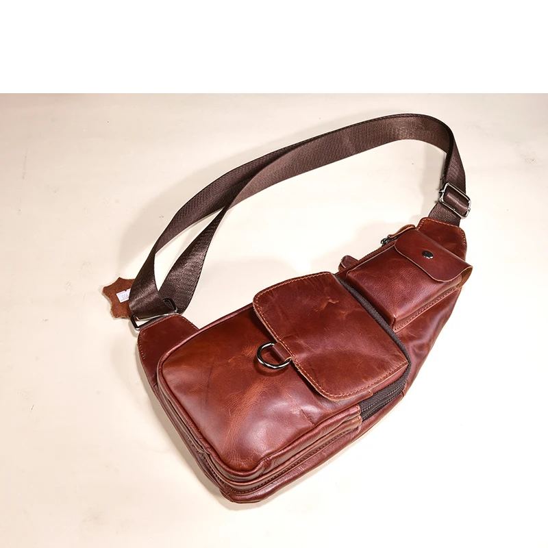 Cowhide Leather Vintage Men Sling Chest bag Half Moon chest pack Travel Cross Body Messenger Shoulder Bag mobile phone | Багаж и сумки
