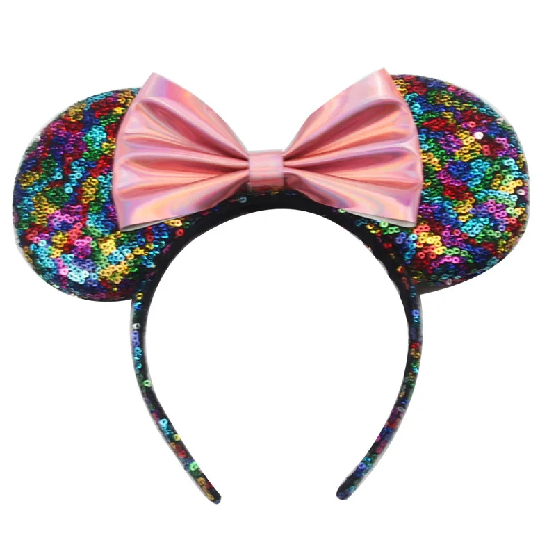 Новое поступление Радужные Блестки PU бант повязка на голову Минни блестящие уши