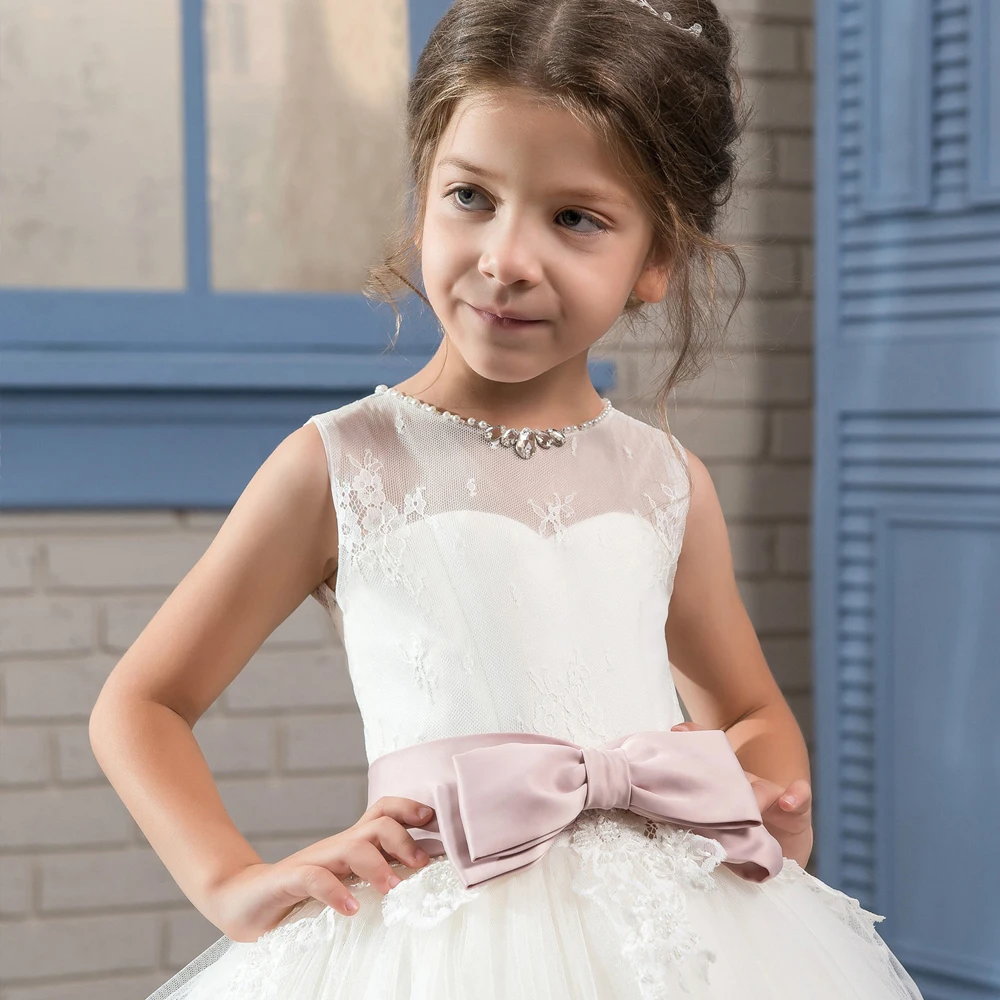 Princess Mesh Dress Lace Appliques Sleeveless Up Open Back Floor Length Ruffle Gorgeous Tulle Ball Gowns 2-12 | Детская одежда и