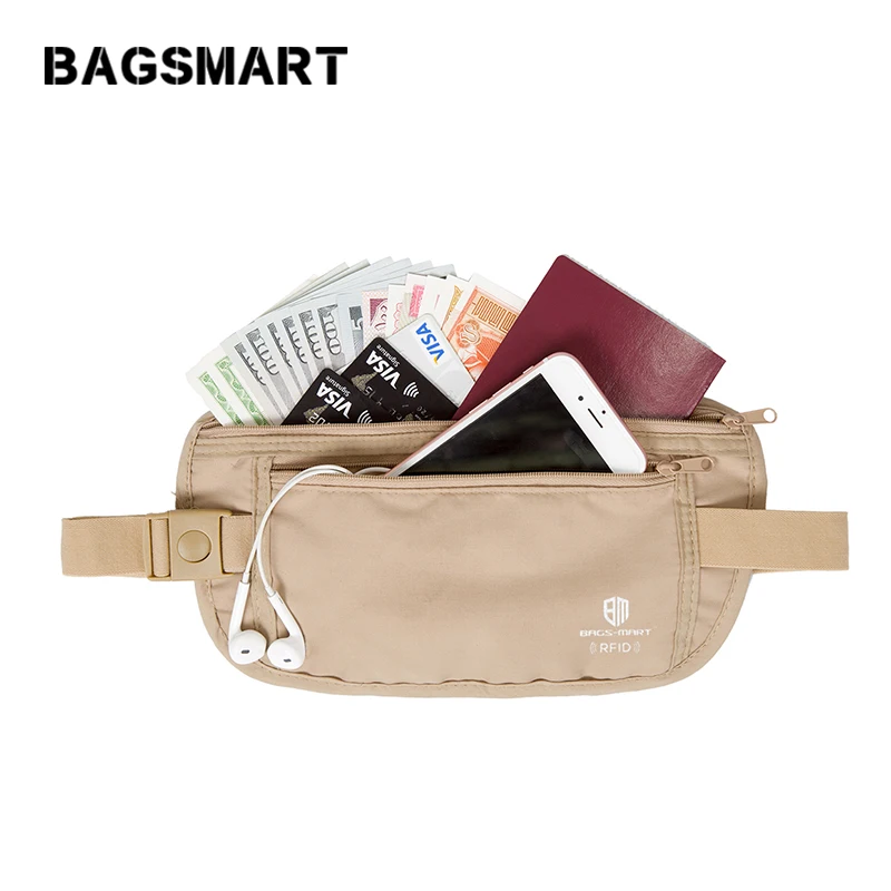 BAGSMART RFID поясная сумка, высокое качество, дорожная поясная сумка, ремень, кошелек для денег, сумки, держатели для паспорта, сменный безопасный ремень