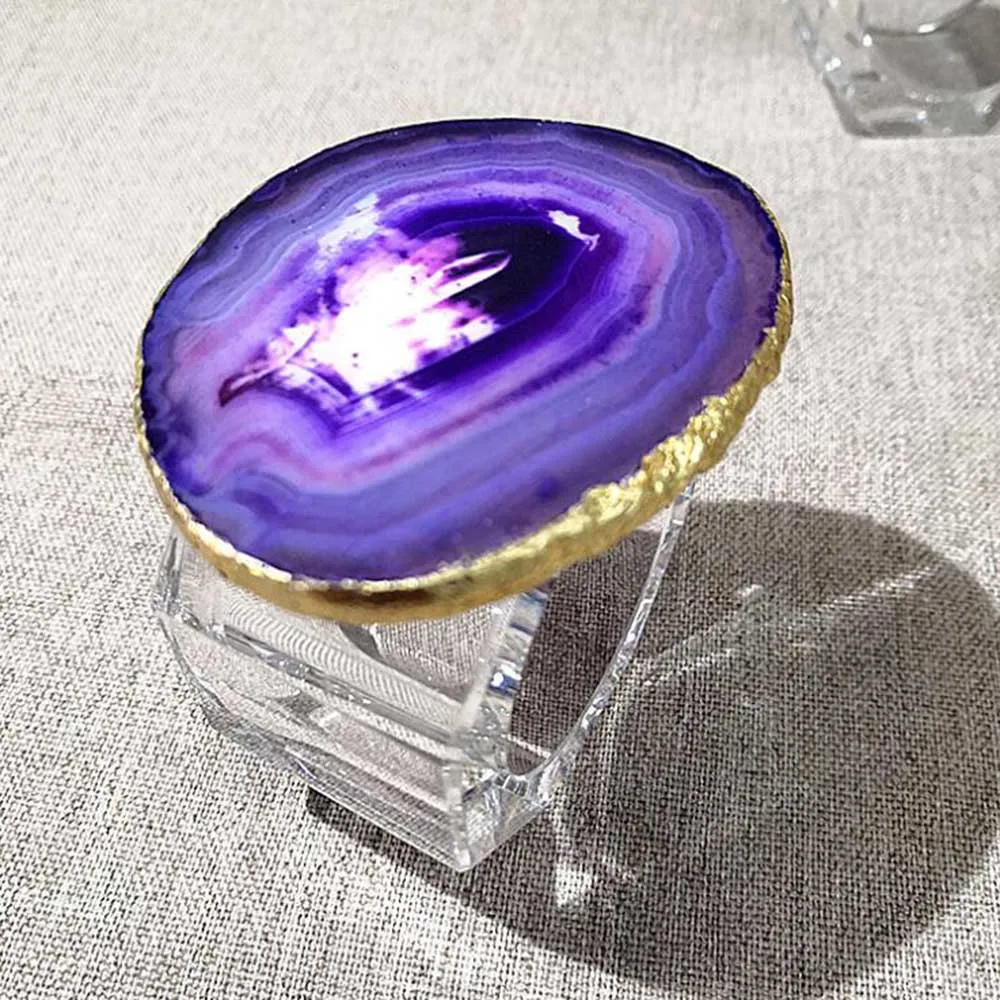 Natural Agate Geode Slice Napkin Ring Electroplated Golden Modern Minimalist Healing Crystal Home Table Decora | Дом и сад