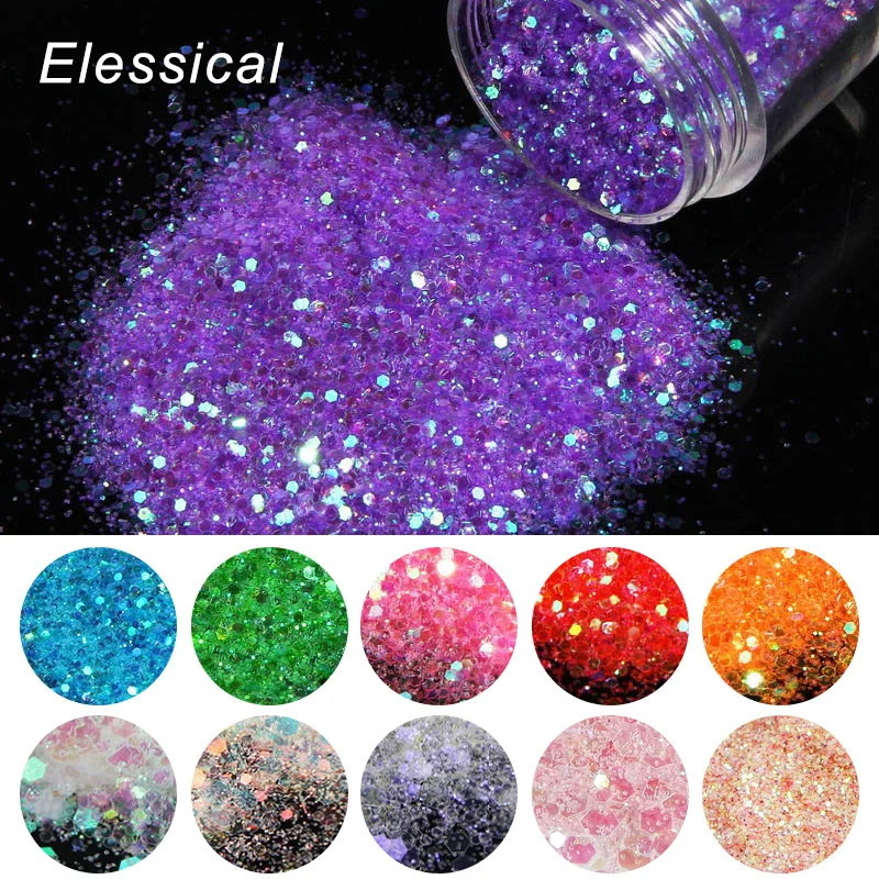 Беззвучный смешанный размер 9 цветов Блеск для ногтей в бутылке акриловая