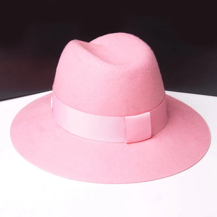 Women Wool Fedora Hat Pink Ribbon Elegant Lady Winter Autumn Wide Brim Woolen Felt Jazz Cap Church Sombrero Chapeu Fedoras A087 |