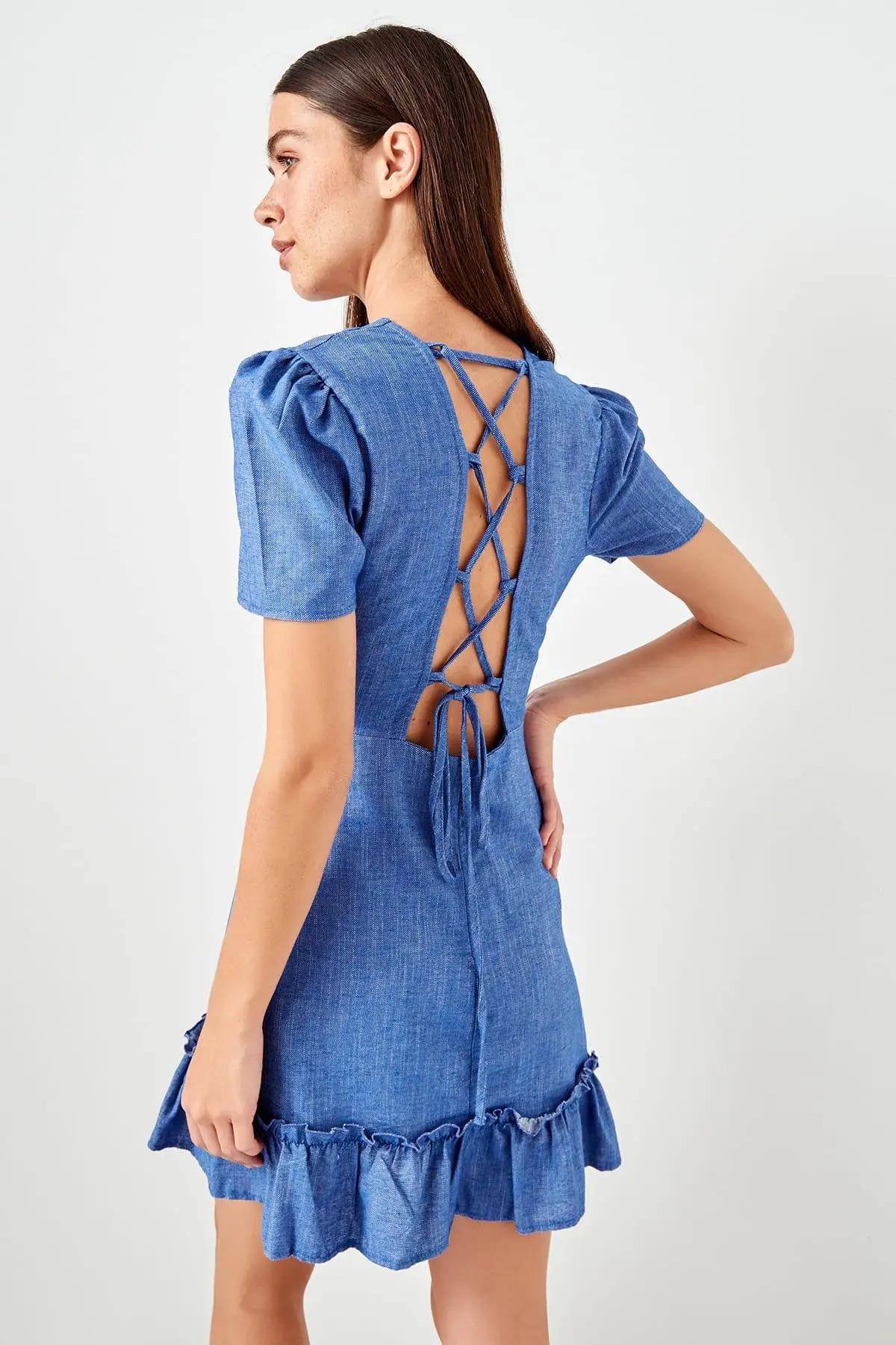 Trendyol Индиго платье с отделкой сзади TWOSS19EL0154 | Женская одежда