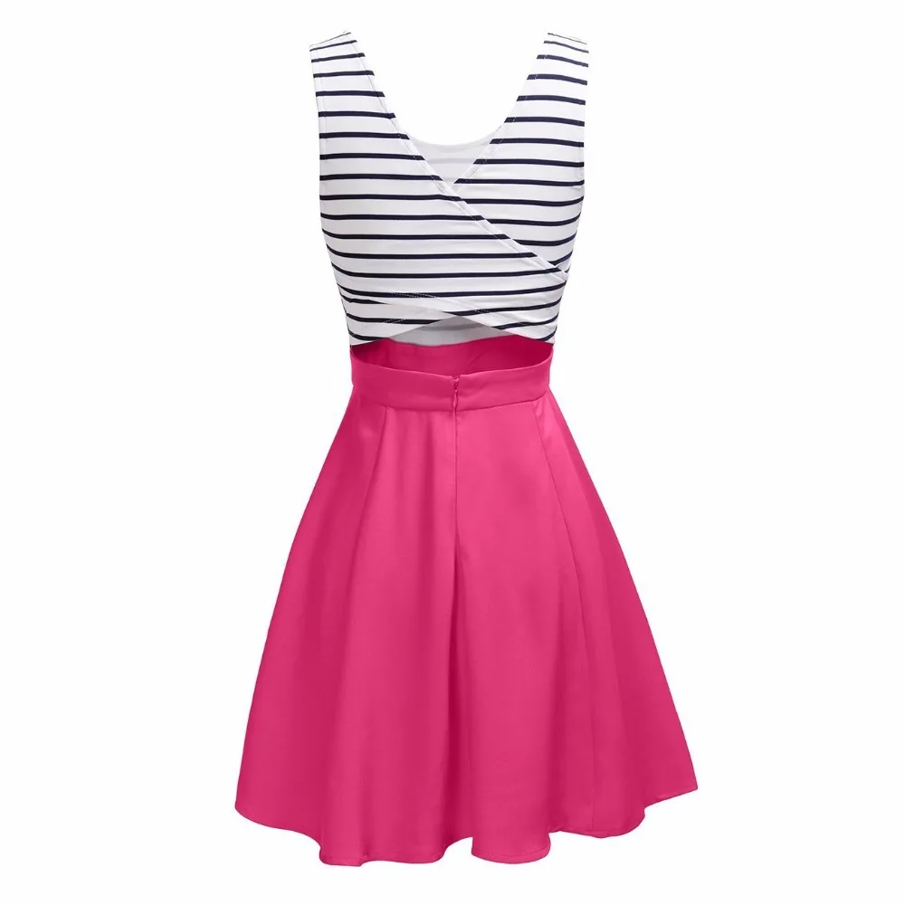 Новое весенне-летнее женское Короткое платье в полоску без рукавов с круглым