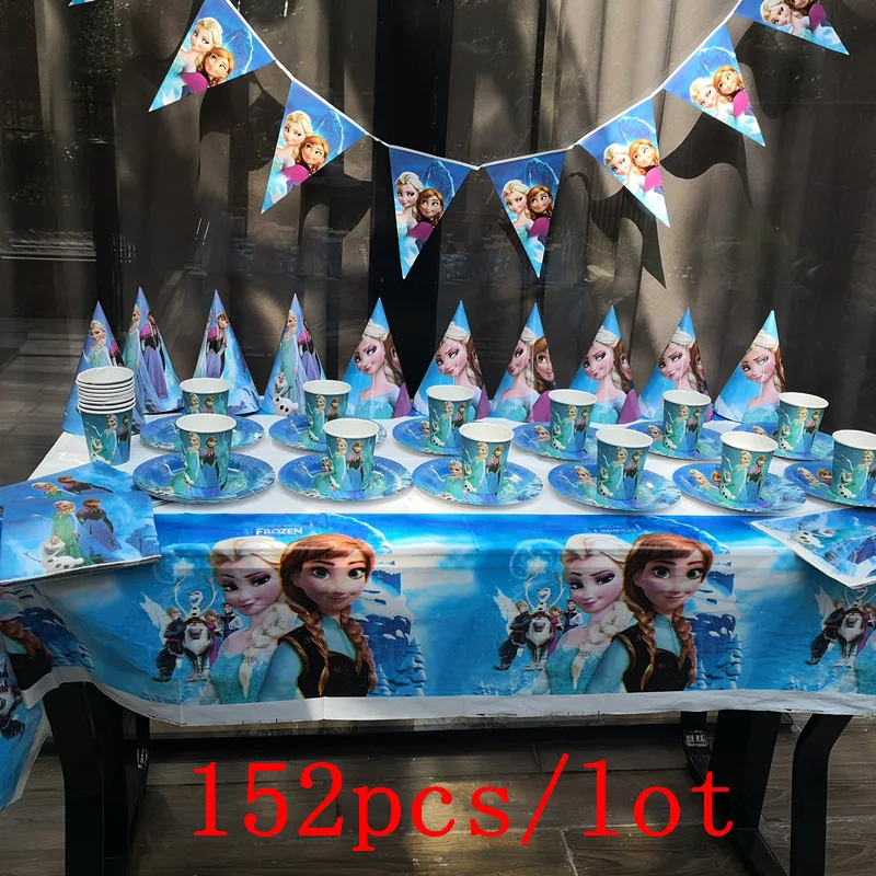 

152Pcs/Lot Disney Frozen Disposable Tableware Sets Kids Birthday Party Baby Shower Festival Celebrate Decoration Event Supplies