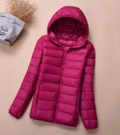 hoodie rose red SEDUTMO зимние куртки размера плюс 4XL, женские пуховики, ультра-светильник, пальто на утином пуху, короткая куртка с капюшоном, весенние парки ED658 - Цвет: hoodie rose red