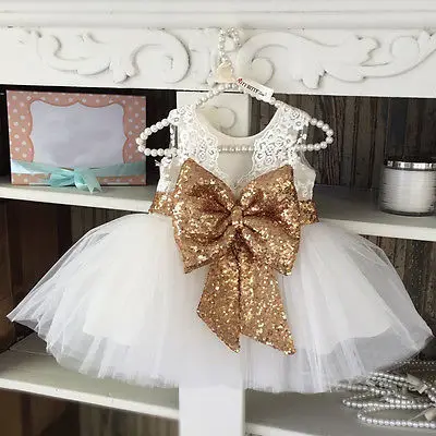 2018 Princess Kids Baby Girl Sequins Bowknot Dress Party Dresses Christmas Bow Summer Costume 0-10Y | Детская одежда и обувь