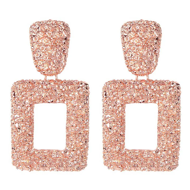 rose gold Квадратные Винтажные серьги для женщин, большие золотые серьги в виде подвески, модные вечерние серьги, ювелирные изделия - Окраска металла: rose gold