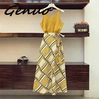 2019 holiday wind bohe skirts suit women summer sexy suspender vest top high waist split fork printing skirt two piece sets