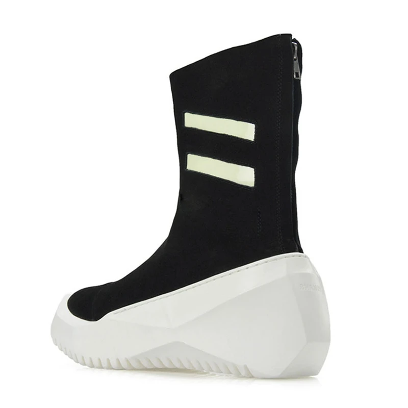 Мужские мотоциклетные ботинки черного цвета на молнии в уличном стиле платформе