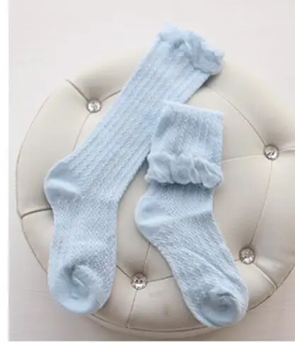 Blue Детские носки, высокие, хлопковые, белые, синие, желтые, розовые, летние, для новорожденных, против комаров, укусы, милые детские носки - Цвет: Blue