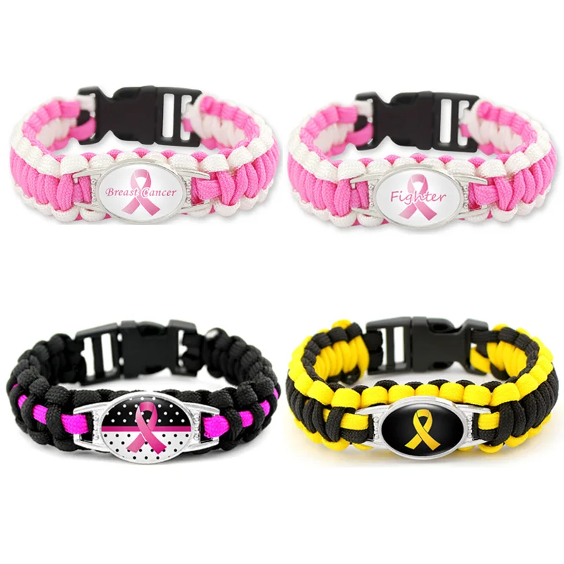 Breast Cancer Awareness Medical Alert Bracelet Outdoor Camping Rescue Braided Rope Paracord Survival For Women | Украшения и