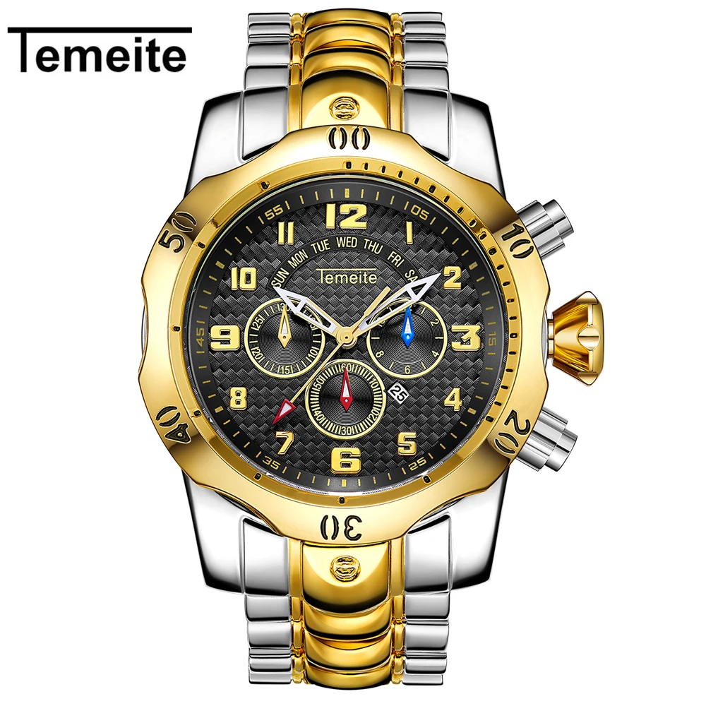 Relogio Masculino Мужские кварцевые часы TEMEITE часы мужские роскошные золотые деловые мужские часы водонепроницаемые наручные часы
