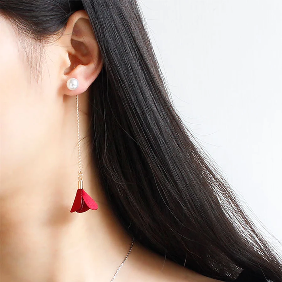 6 цветов Простые Модные в форме розы Женские Висячие серьги жемчужная ткань