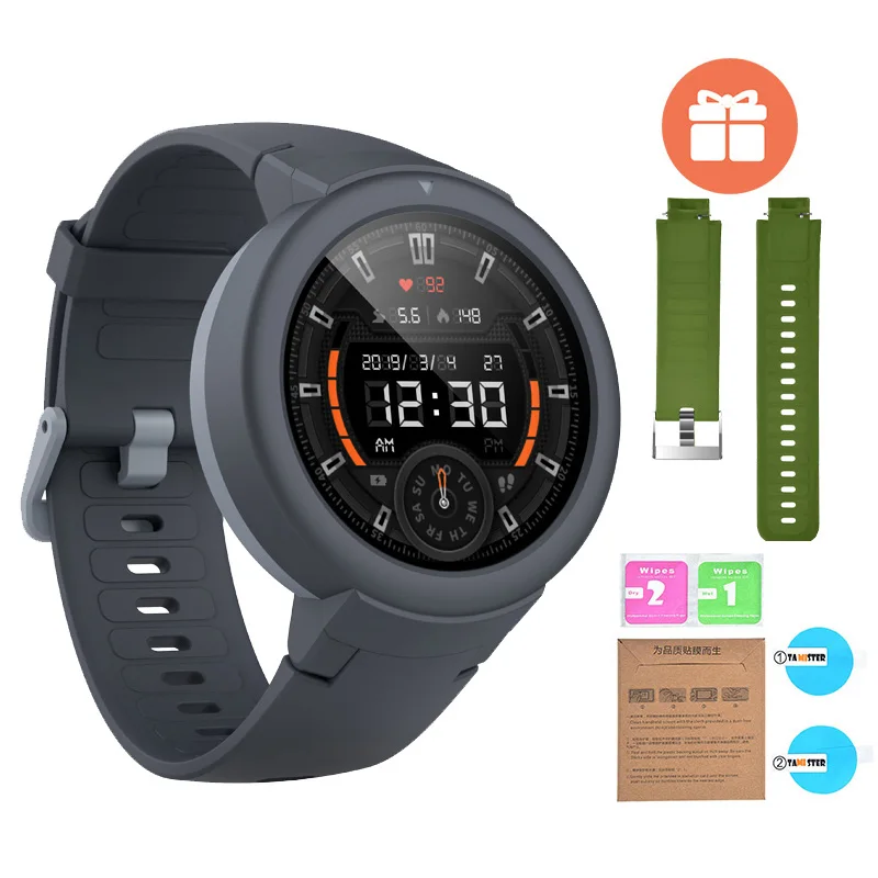Gray n green strap Английский Huami Amazfit Verge Lite gps Смарт часы 1," AMOLED экран IP68 20 дней работы от батареи наручные часы для мужчин - Цвет: Gray n green strap