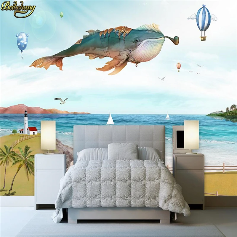 Фото Beibehang пользовательские фото 3D обои большие 3D фрески ручная роспись мультфильм Кит воздушный шар ТВ стены papel de parede №2