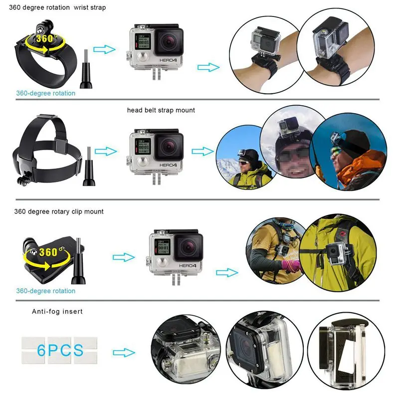 Набор аксессуаров для экшн камеры GoPro Hero 7 6 5 4 3 Xiaoyi 4K SJCAM EKEN Camera for xiaomi tripod набор