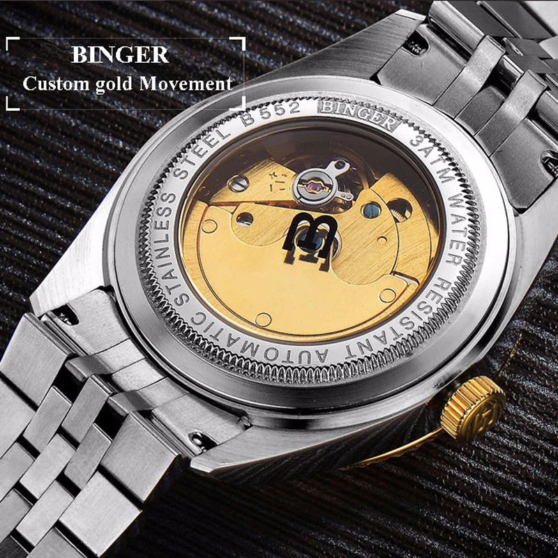 Мужские и женские классические автоматические часы BINGER Water Ghost механические из