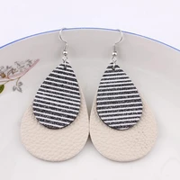 2019 hot selling glitter stripe layered pu leather teardrop earrings for women fashion spring leather earrings wholesale