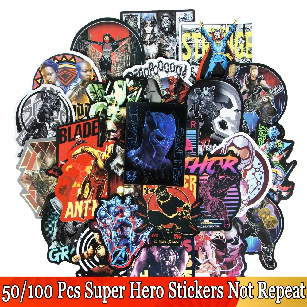 Случайные 50/100 шт Прохладный Super Hero JDM Стикеры s для Marvel Мстители Чемодан ноутбука