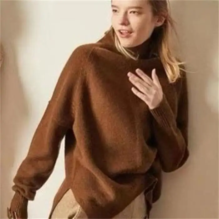 caramel colour Осень-зима, женский свитер с высоким воротом, кашемировый свитер, свободный женский свитер, вязаный пуловер, Свитера размера плюс, топы, Новинка - Цвет: caramel colour