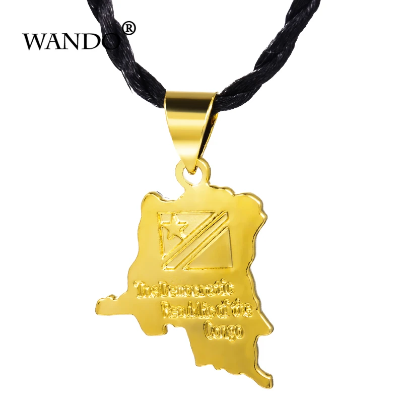 

WANDO hight quality36mm*23mm Democratic Republic of the Congo Map Gold Color DRC Pendant Necklace Jewelry Women Girls Gift p59