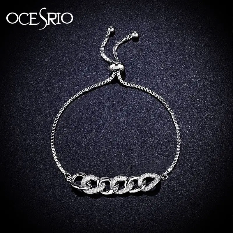 Ocesrio марка micro pave cz циркон кристалл регулируемые серебряные браслеты femme для