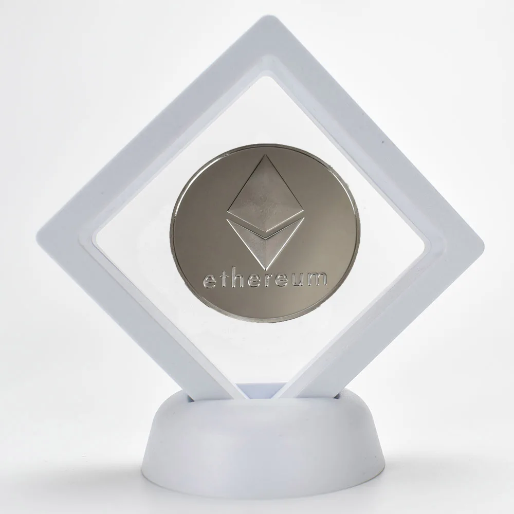 Позолоченный Биткоин Бит монета с пластиковый чехол пульсация Litecoin эфириум Металл физическая криптовалюта монета для сбора - Цвет: silver ETC white