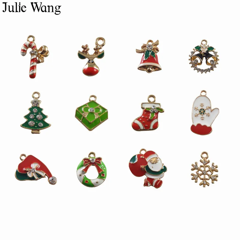 Julie Wang 12 шт. сплав цинка смешанные эмалированные рождественские стили аксессуары