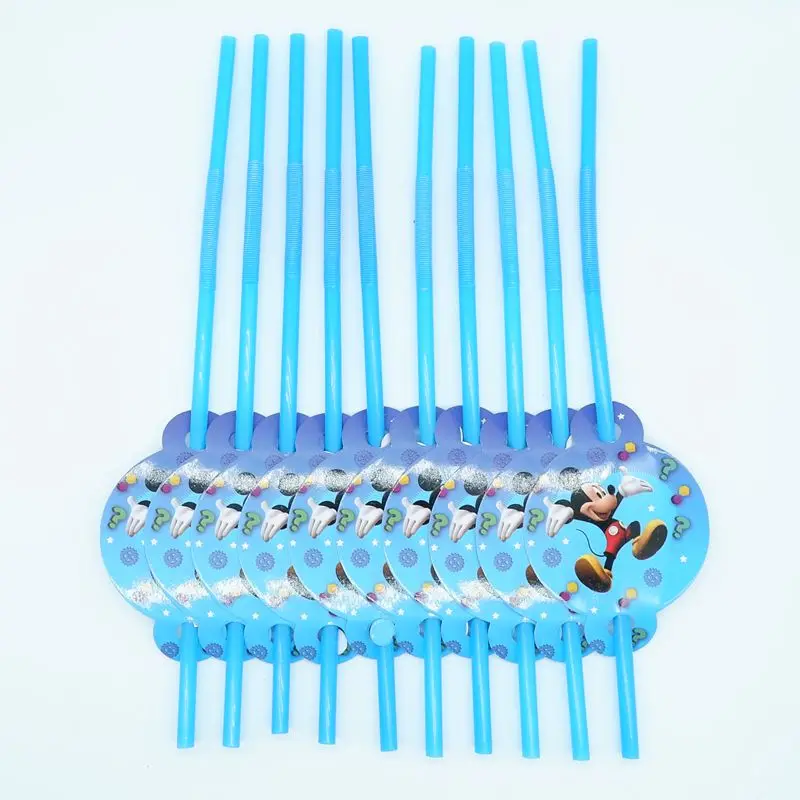 straw 10pcs Микки Минни дети день рождения набор украшения вечерние принадлежности бумажные кружки, тарелки, салфетки баннер/флаг шляпа соломы конфеты/попкорн коробка - Цвет: straw 10pcs