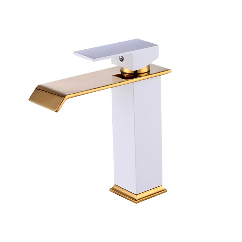 

Bathroom Basin Faucet White and Gold Finished Sink Mixer solid copper Waterfall Faucet Hot and Cold Tap Sink Taps Basin Faucet