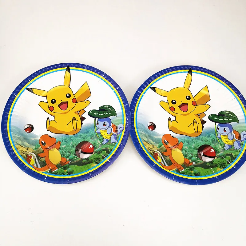 10pcs 7inch Cartoon Pokemon go Paper Plate Printing Round Plates Pikachu Theme Party Kids Girl Boy Birthday Event Supplies | Дом и сад