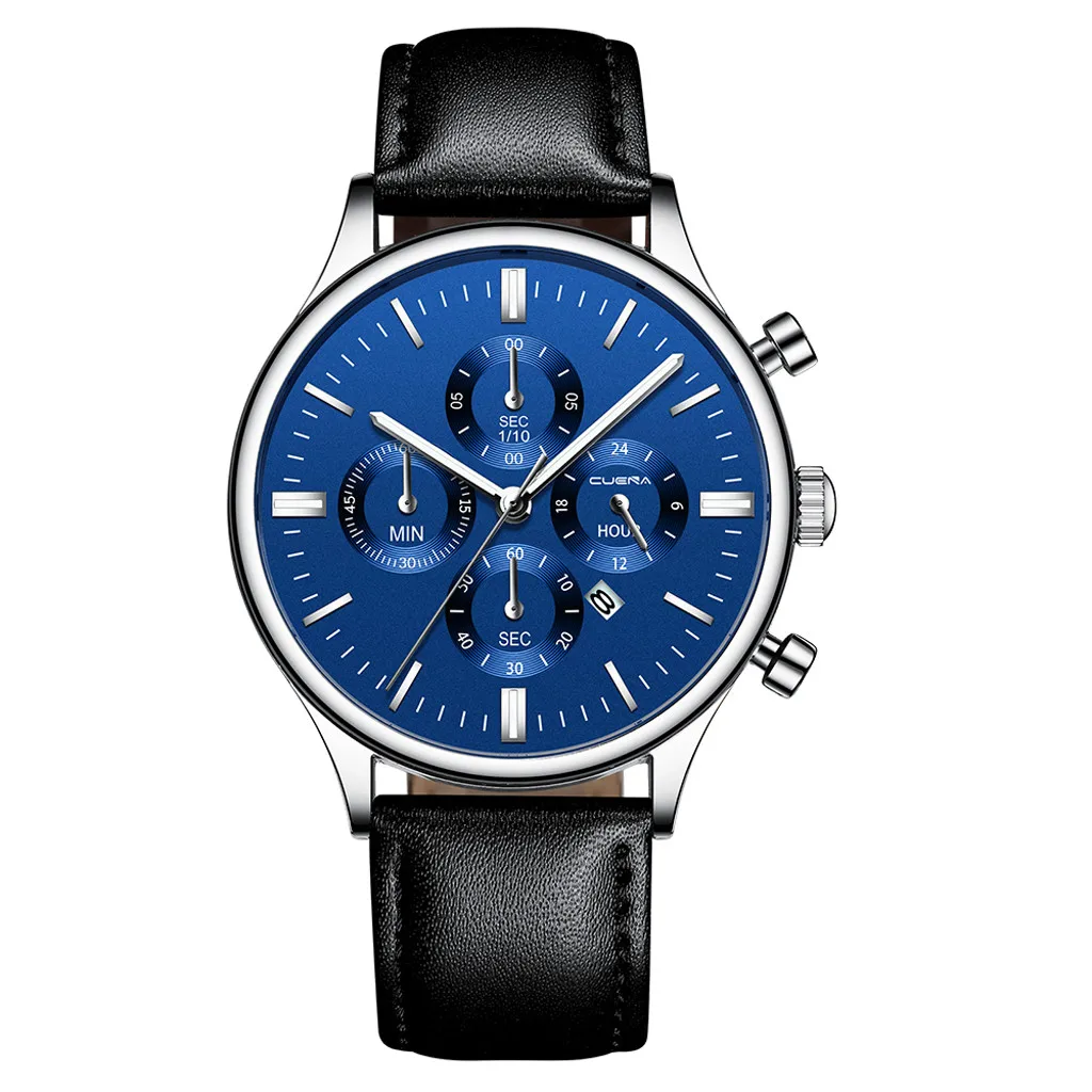 

CUENA Men Wrist Watch Sport Stainless Steel Case Leather Band Quartz Analog man watches mens watch slim relogio masculino