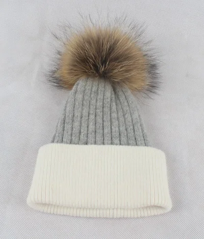 gray and white Новые зимние шапки бини шапки женские шапки Лоскутные вязаные шерстяные шапочки для девочек Gorros - Цвет: gray and white