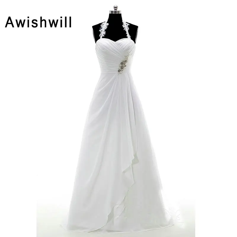 

Шифоновое свадебное платье до пола, с лямкой на шее