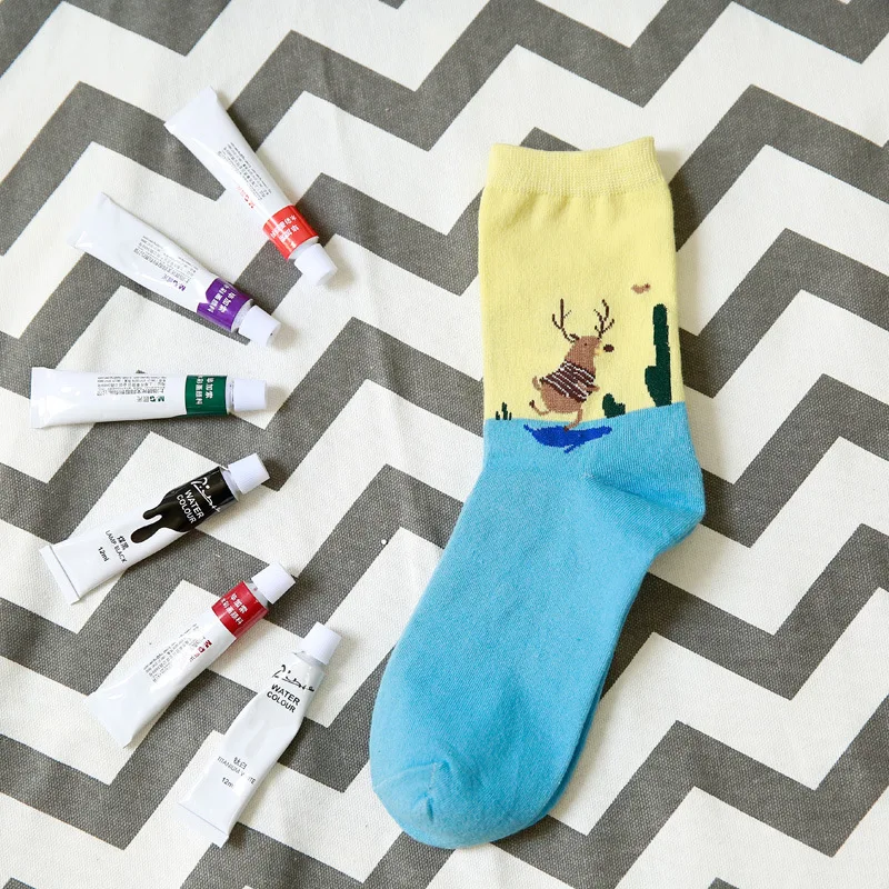 1 пара женские Разноцветные Милые Носки с рисунком лося Харадзюку Женские