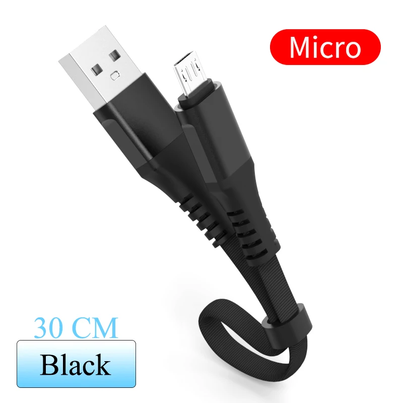Black For Micro 30 см Micro USB кабель 2.4A телефон зарядное устройство кабель быстрой зарядки данных провод для iphone X samsung S10 Xiaomi huawei Портативный USB C шнур - Тип штекера: Black For Micro