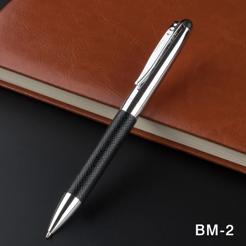 

luxury Writing leather pen Advanced stainless steel rod rotating metal ballpoint pen commercial ballpoint pen gift stationery