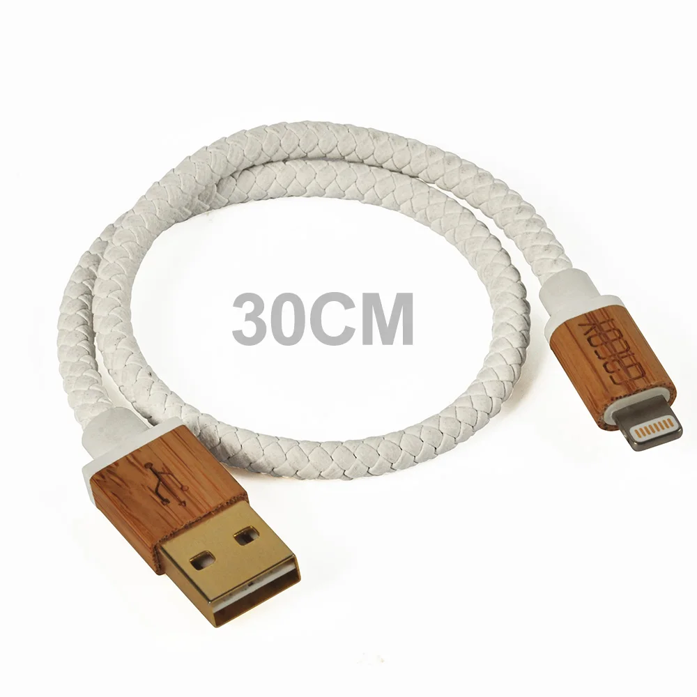 MFi Сертифицированный 30 см короткий USB кожаный кабель с деревянным разъемом для