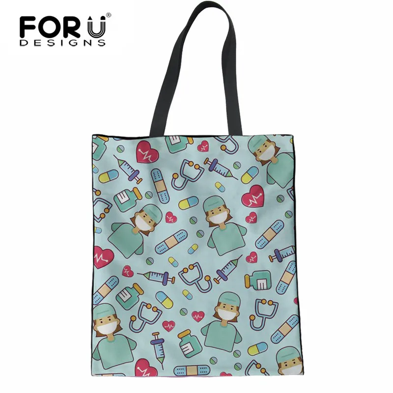 

FORUDESIGNS HOT Cartoon Nursing Print Cancas Shopping Bag Durable Grocery Bag Casual Linen Big Tote Bags Eco-friendly Cloth Bag