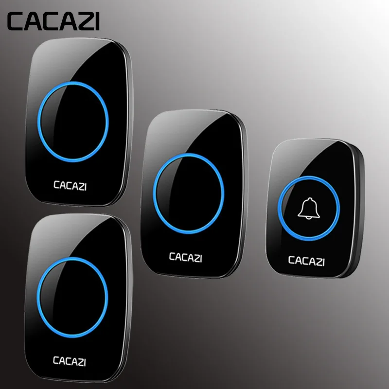 Cacazi, беспроводной дверной звонок Водонепроницаемый дверной звонок EU/UK/US Plug 2 кнопки 3 приемника светодиодный свет 60 колокольчик беспроводной звонок - Цвет: black1x3