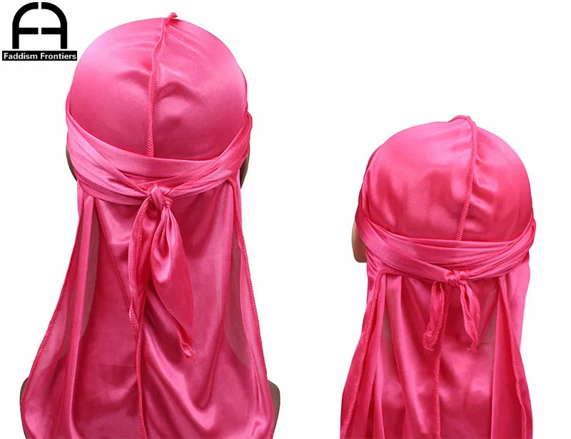 Розовый Папы и детей шелковистой Durags набор банданы тюрбан шляпа мальчиков шелк DuRag волны Кепки оголовье аксессуары для волос бандана - Цвет: Розовый