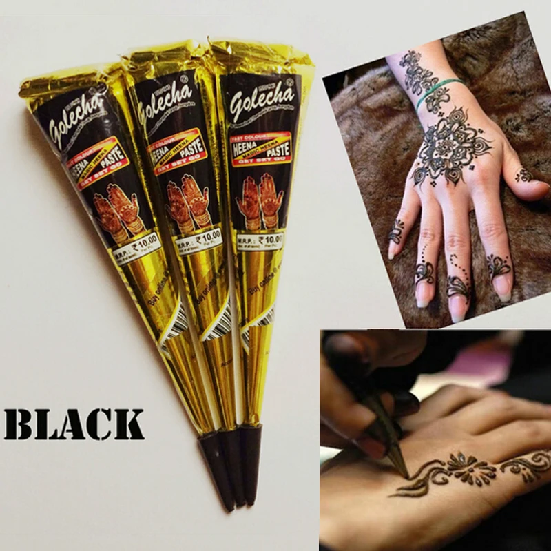 12 штук Golecha черный индийская татуировка хной паста конус временное