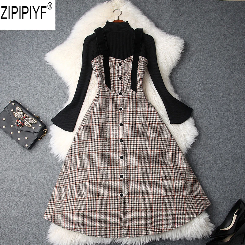 2018 новые модные женские 2 шт. платье осенние и зимние с круглым вырезом Длинные