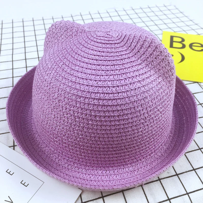 Шляпа детская соломенная с ушками модная Панама в стиле ретро однотонная