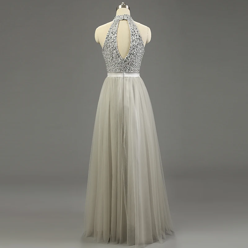Мода 2017 г. Высокая шея блестками Длинные платье для выпускного вечера Тюль платья