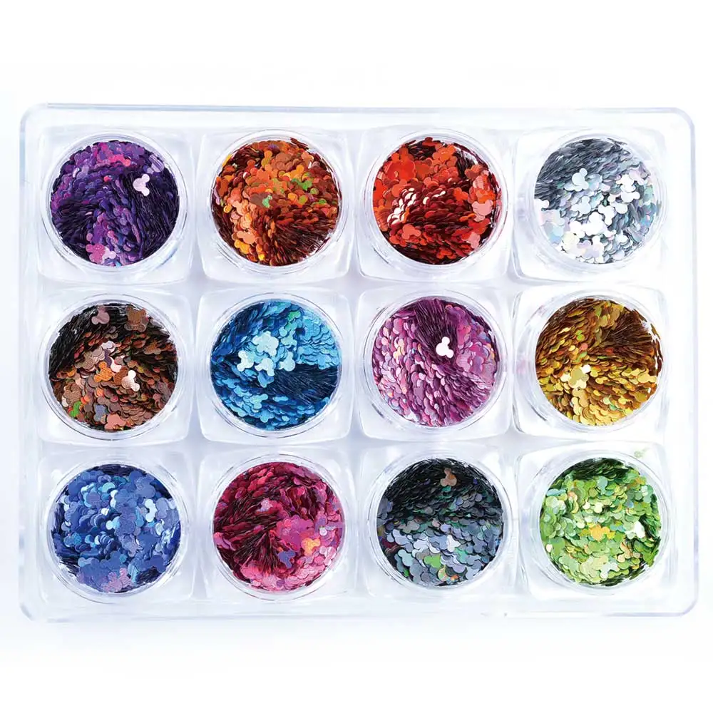 1 Box 12 Color Glitter 3D Ultrathin Sequins With 6 Design Snowflake Mickey Head Star Four Linellae for Nail Art Decors | Красота и