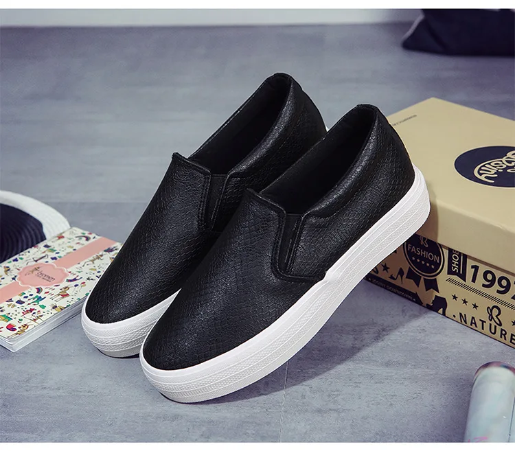 fashion new style womens pu leather shoes platform casual breathable women's slim slip on sneakers for women |